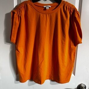 Bar III Orange Ruched Shoulder Top – Size PM – New Without Tags 🧡